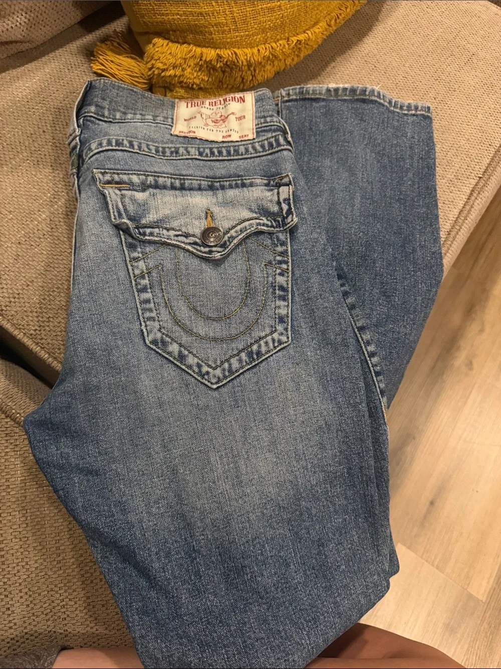 True Religion Light Blue Denim Jeans with Signature Flap Pocket
